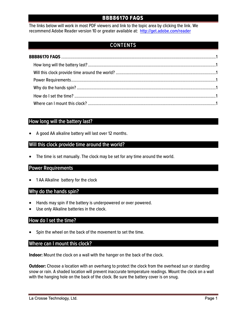 Page 1 de la notice FAQ La Crosse Technology BBB86170