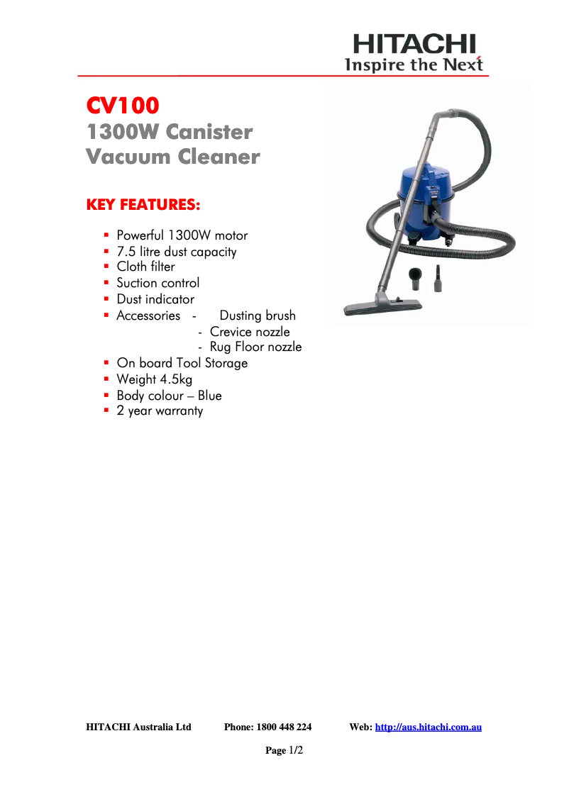 Page n°1 - Fiche technique Hitachi CV-100