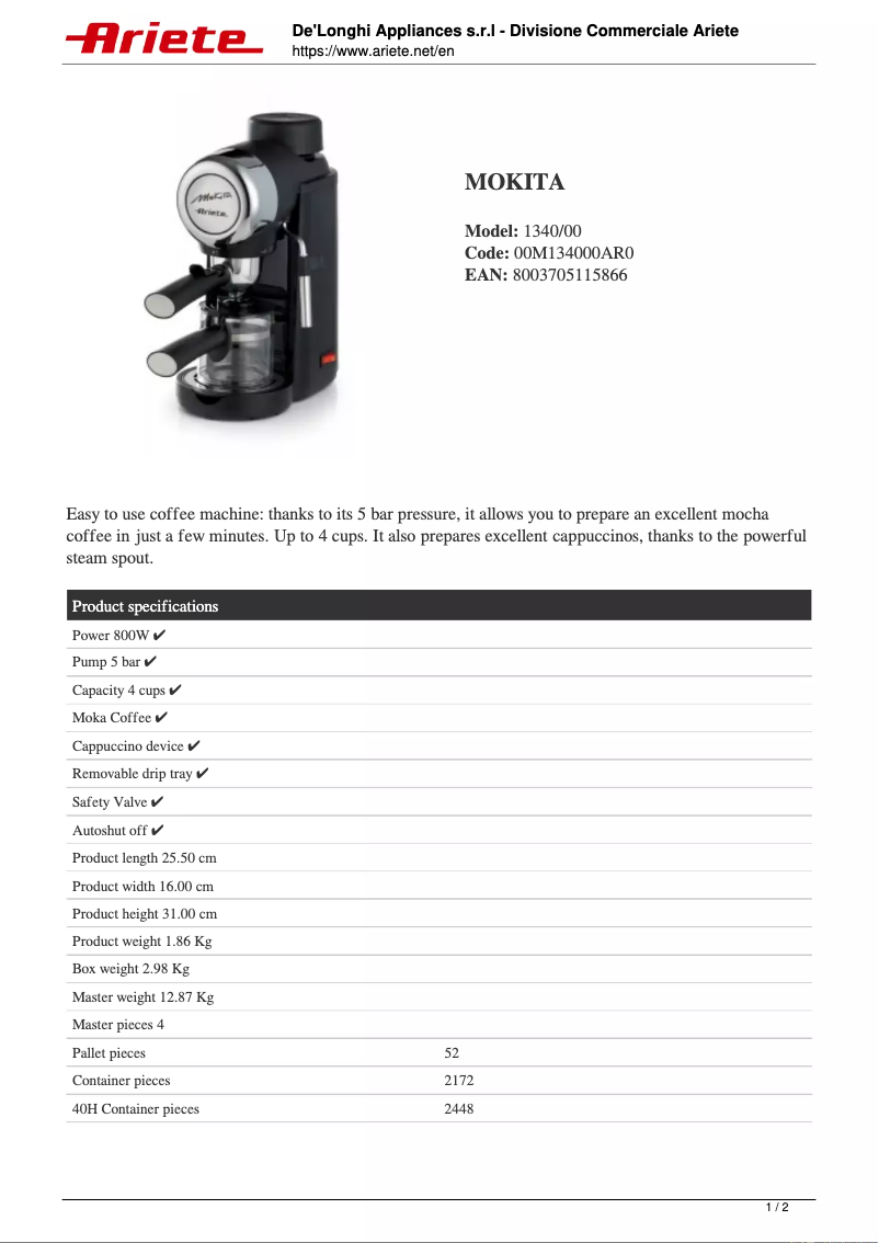 Image de la première page du manuel de l'appareil Mokita 1340