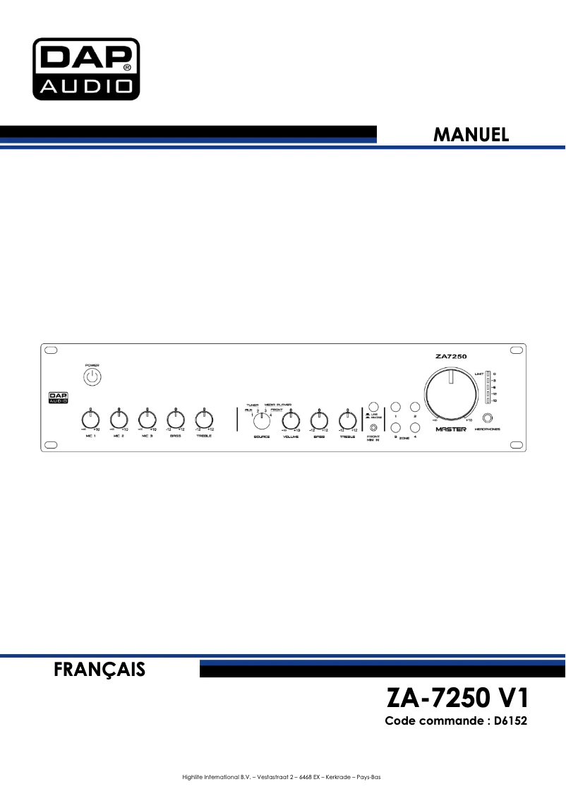 Image de la première page du manuel de l'appareil ZA-7250