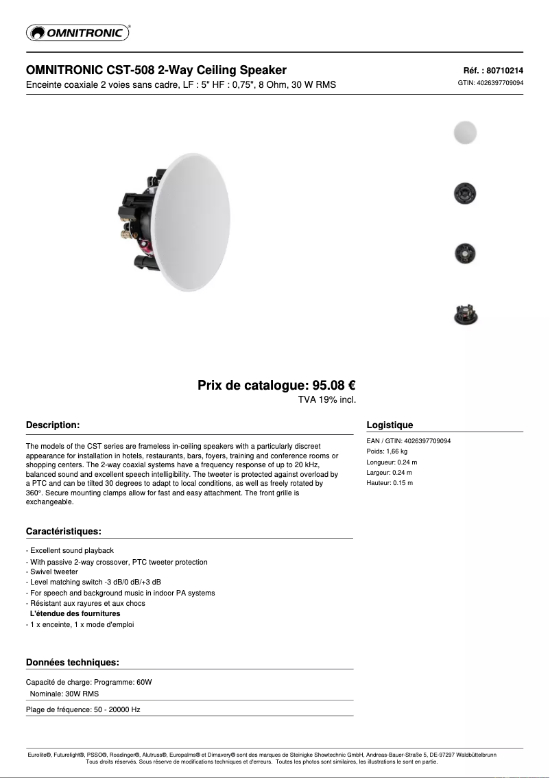 Page n°1 - Manuel utilisateur Omnitronic CST-508