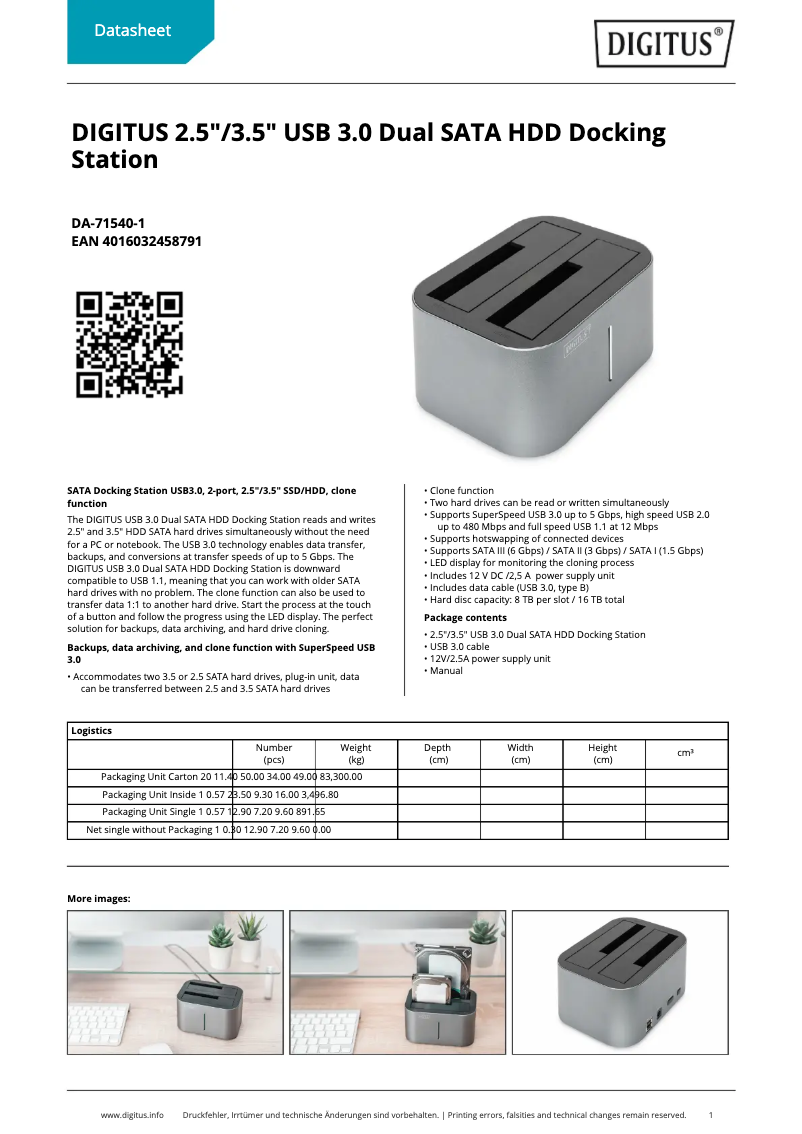 Page 1 de la notice Fiche technique Digitus DA-71540-1