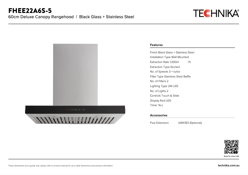 Page 1 de la notice Fiche technique Technika FHEE22A6S-5
