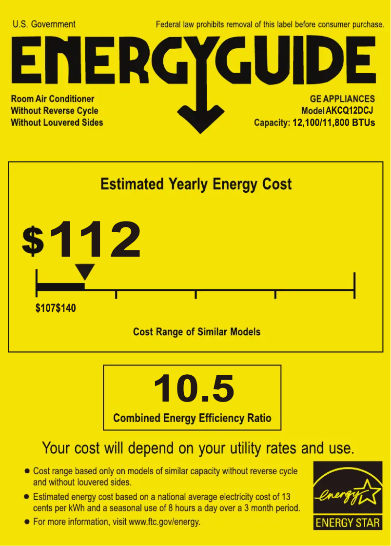 Page n°1 - Label énergétique GE AKCQ12DCJ