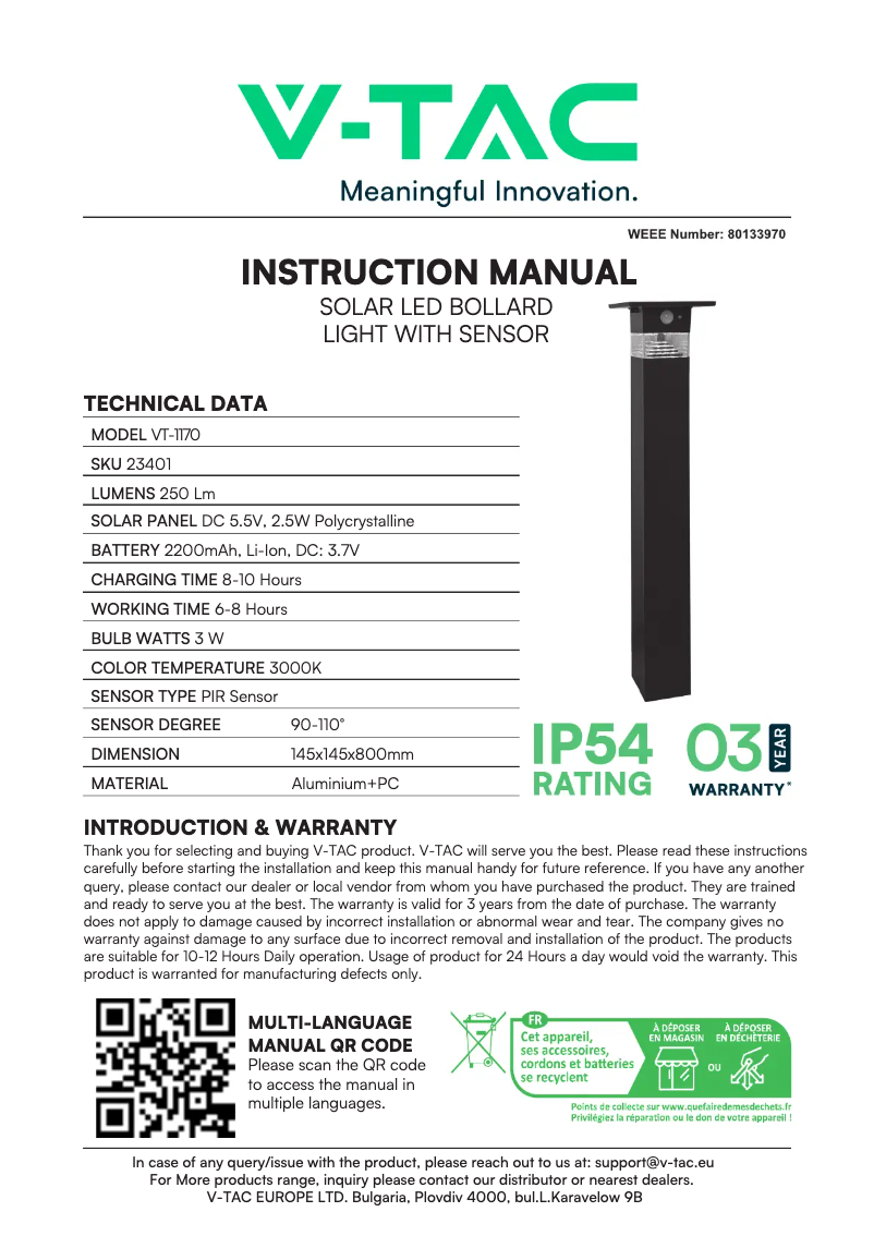 Image de la première page du manuel de l'appareil VT-1170