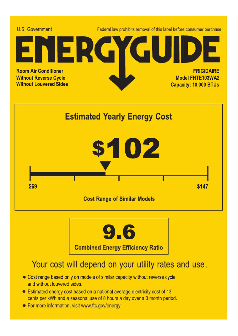 Page 1 de la notice Label énergétique Frigidaire FHTE103WA2
