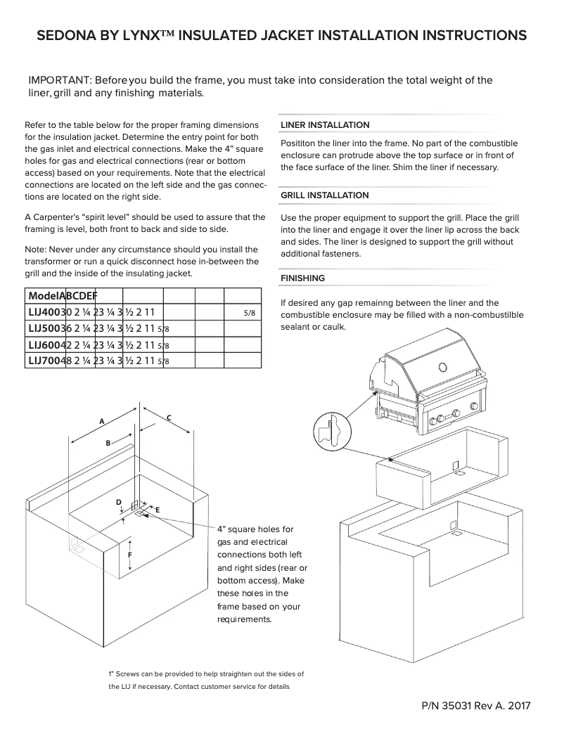 Page 1 de la notice Guide d'installation Sedona LIJ700