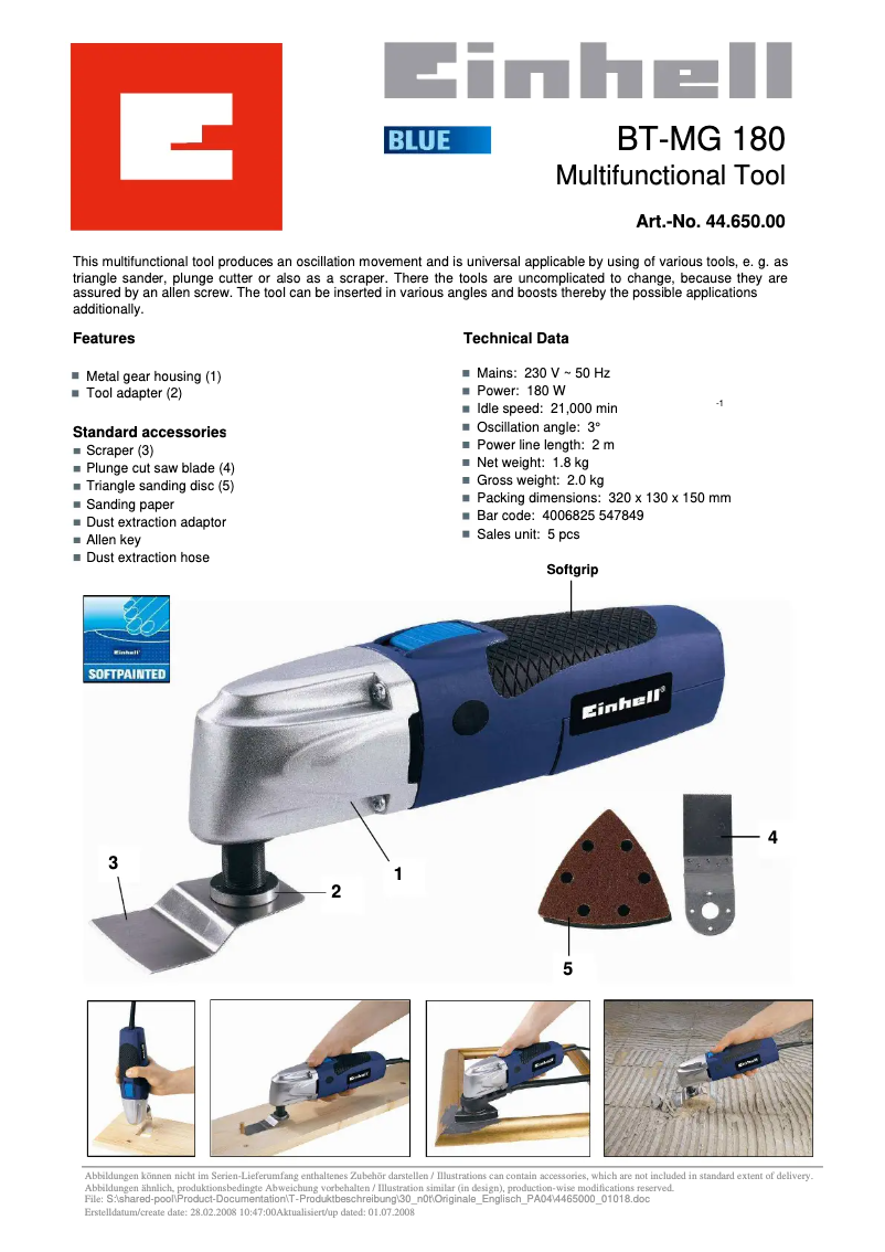 Image de la première page du manuel de l'appareil BT-MG 180/1