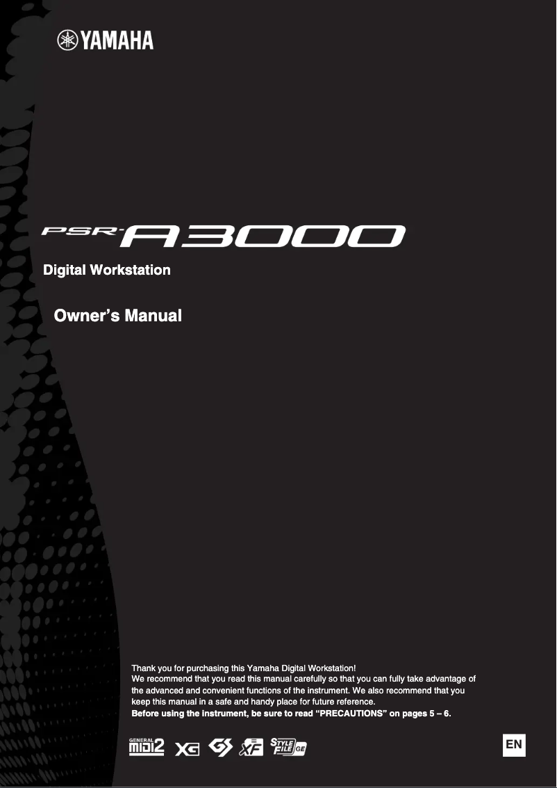 Page 1 de la notice Manuel utilisateur Yamaha PSR-A3000