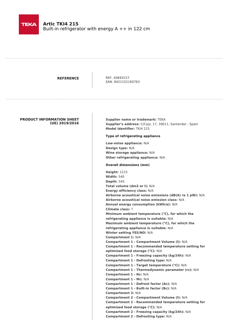 Page n°1 - Fiche technique Teka CI 342