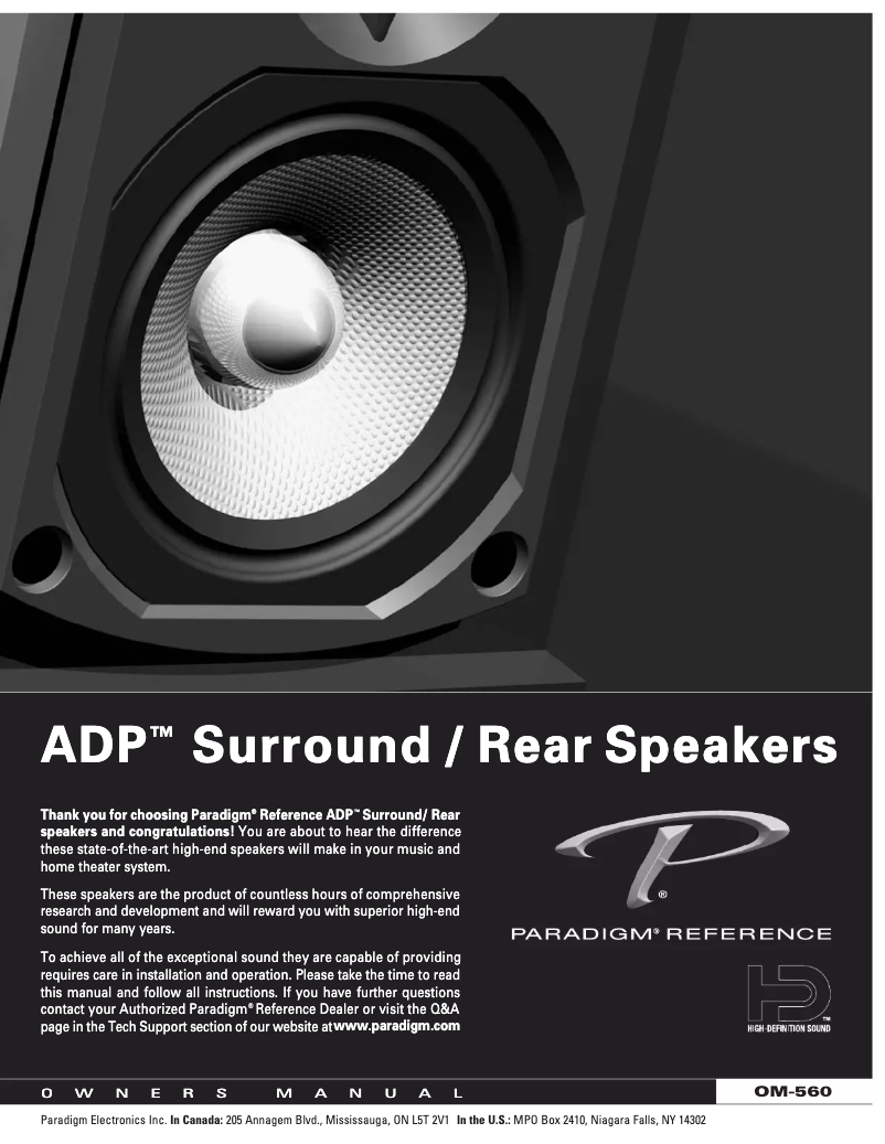 Page n°1 - Manuel utilisateur Paradigm Studio ADP-590