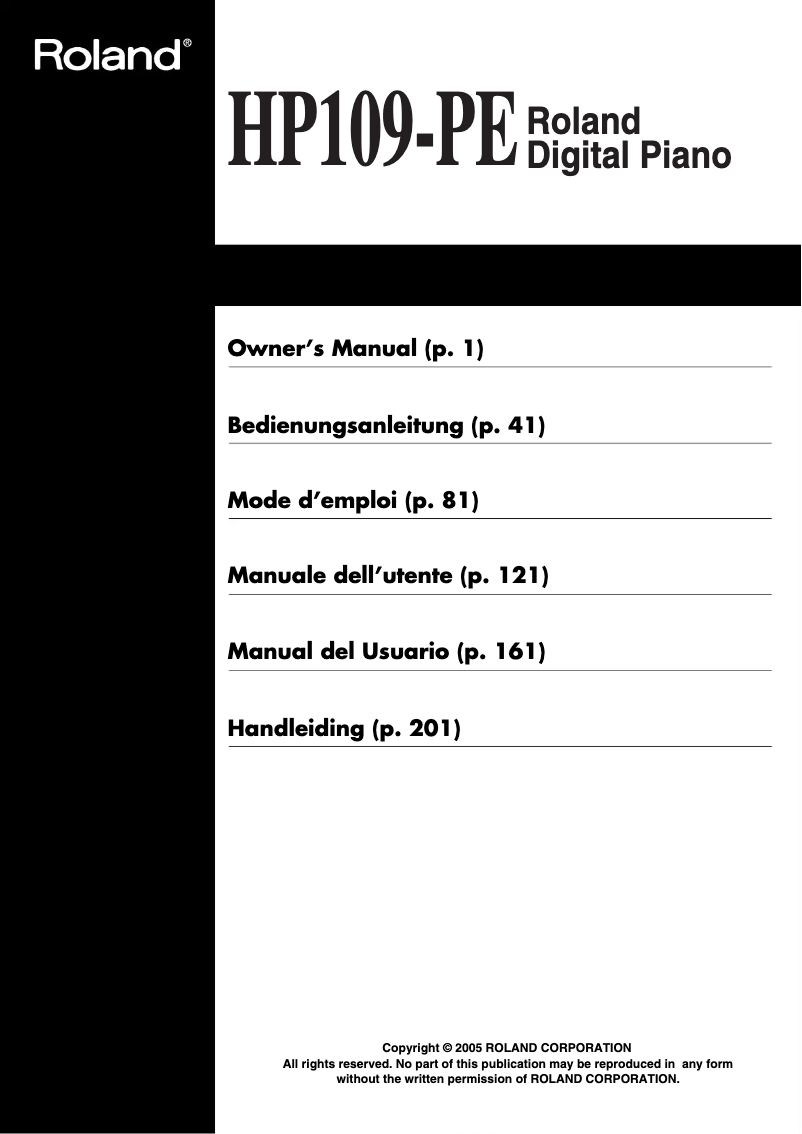 Page n°1 - Manuel utilisateur Roland HP109-PE