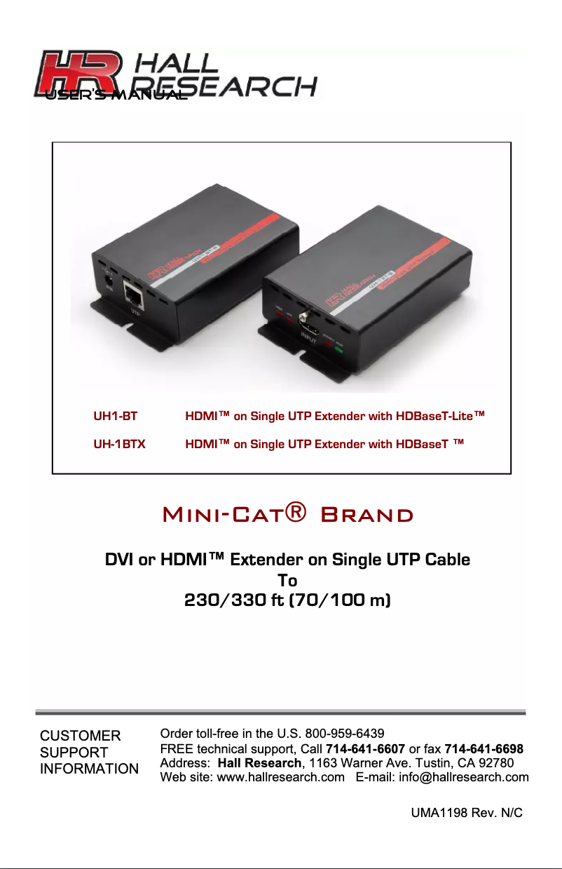 Page 1 de la notice Manuel utilisateur Hall Research UH-1BT-R