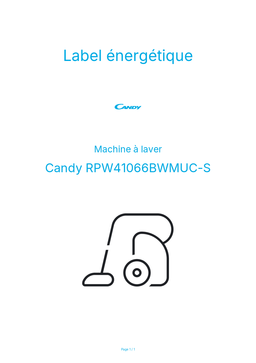 Page n°1 - Label énergétique Candy RPW41066BWMUC-S