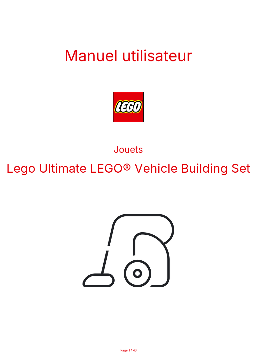 Page n°1 - Manuel utilisateur Lego Ultimate LEGO® Vehicle Building Set