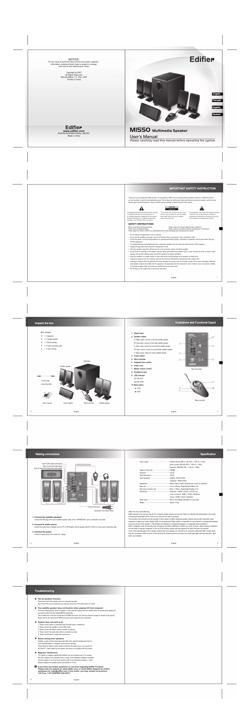 Image de la première page du manuel de l'appareil M1550