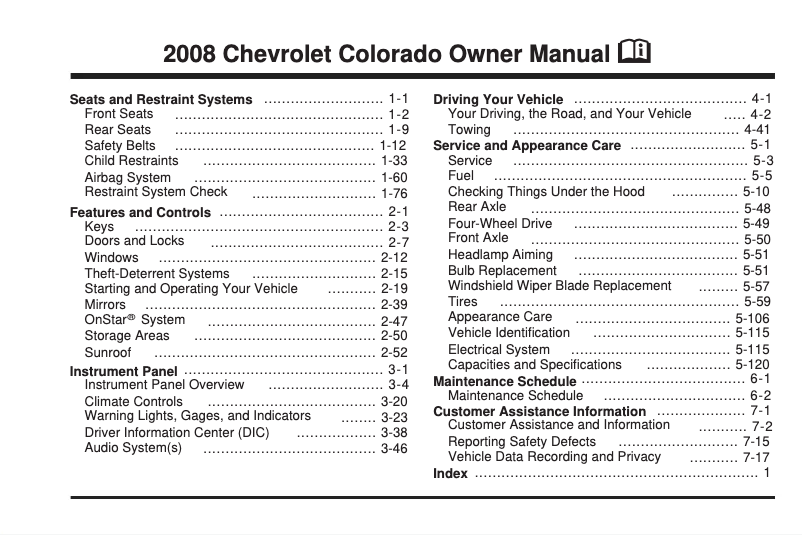 Page 1 de la notice Manuel utilisateur Chevrolet Colorado (2008)