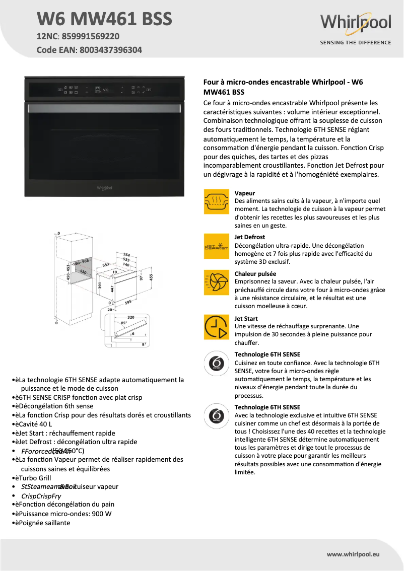 Image de la première page du manuel de l'appareil W6 MW461 BSS