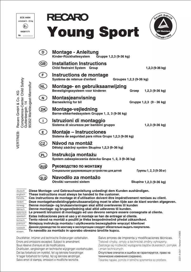 Image de la première page du manuel de l'appareil Young Sport
