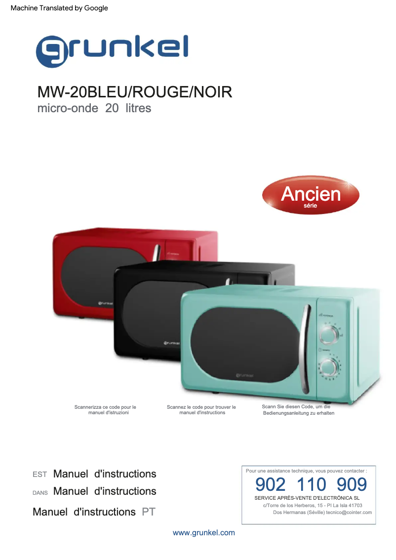 Image de la première page du manuel de l'appareil MW-20AZUL