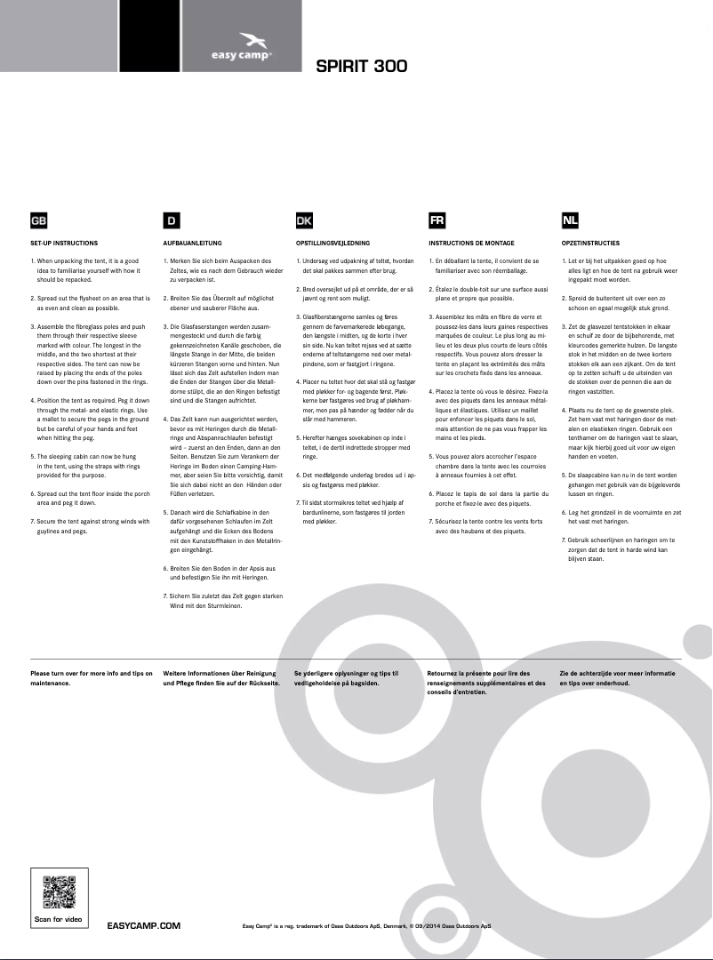 Page 1 de la notice Manuel utilisateur Easy Camp Spirit 300