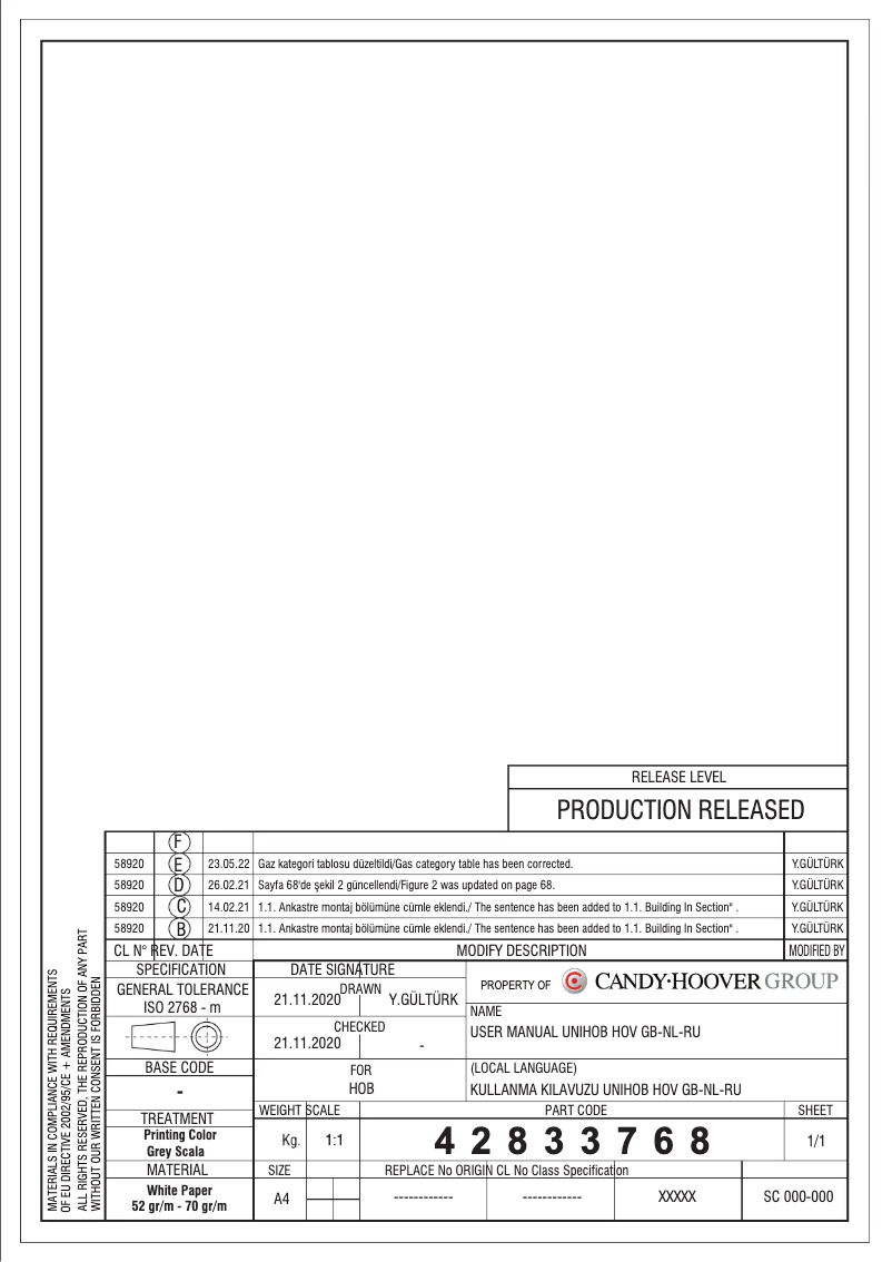 Page n°1 - Manuel utilisateur Hoover HHG6BF4MX