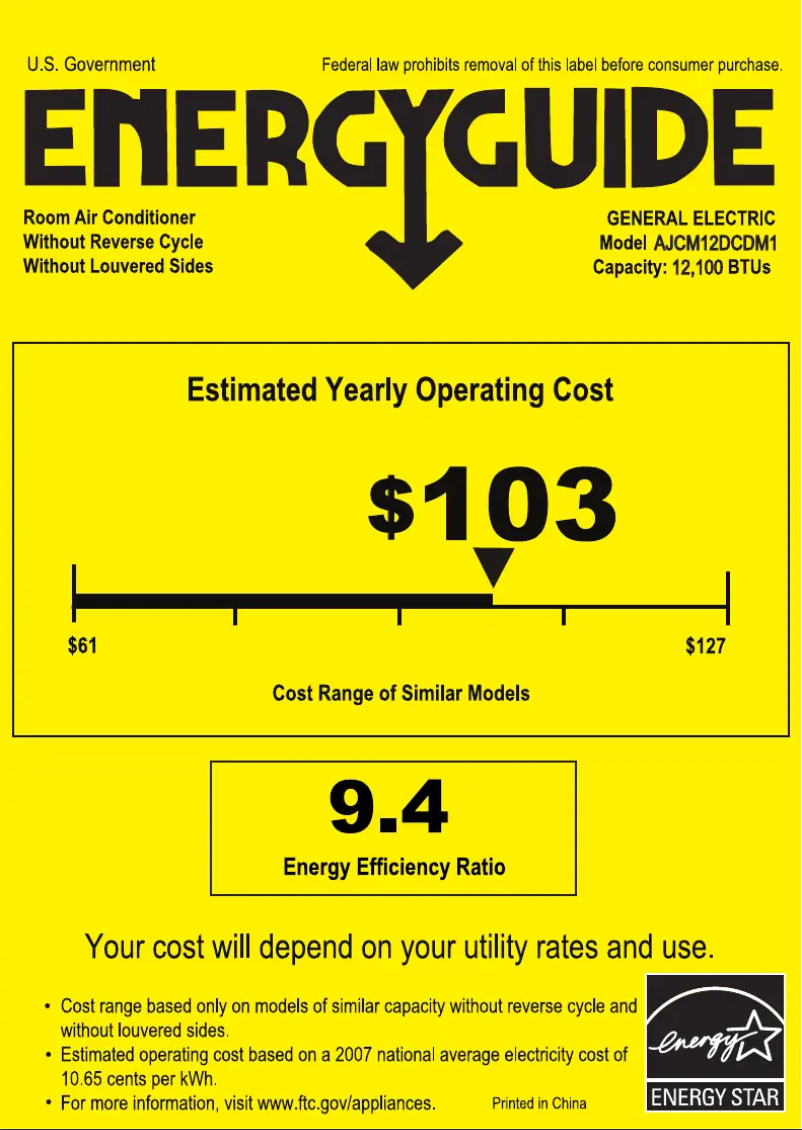 Page n°1 - Label énergétique GE AJCM12DCD