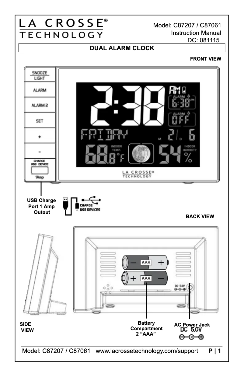 Page n°1 - Manuel utilisateur La Crosse Technology C87207