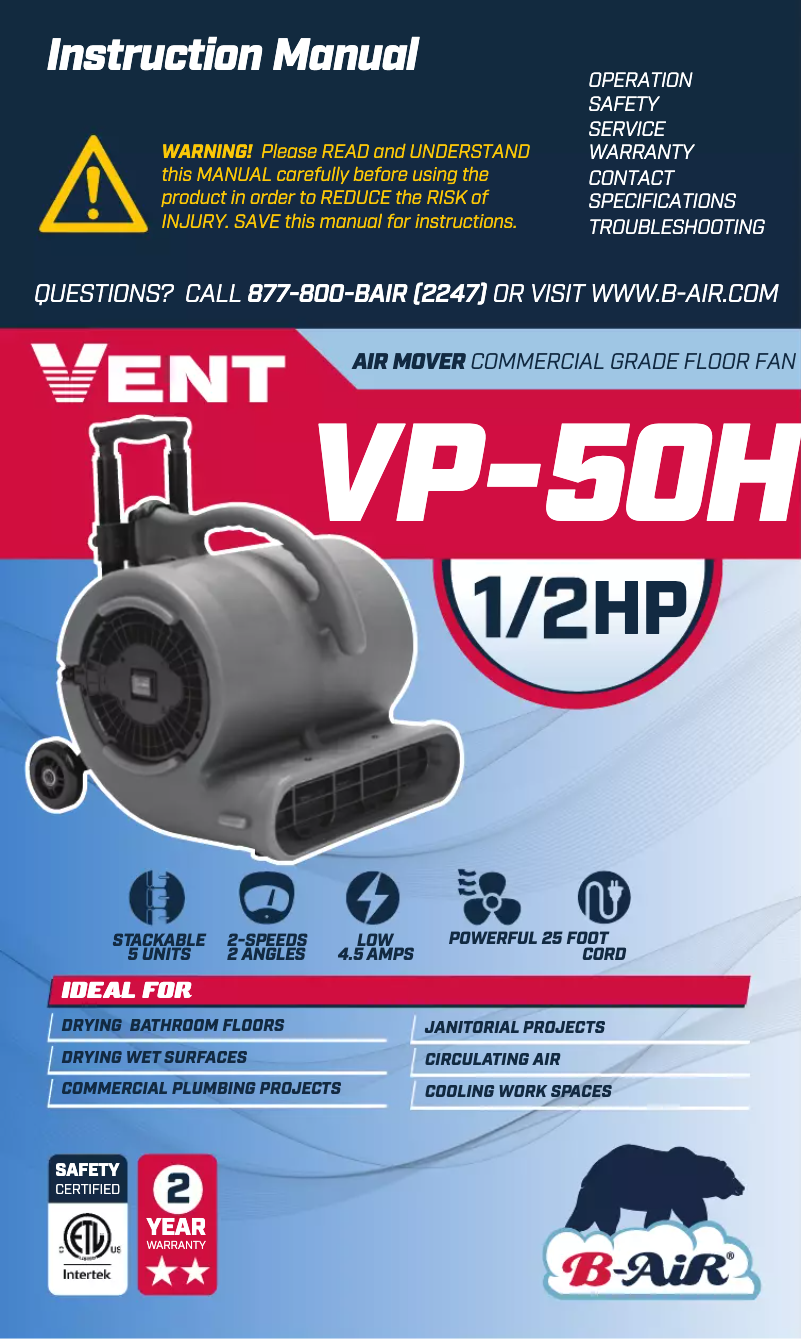 Imagen de la primera página del manual del dispositivo Vent VP-50H