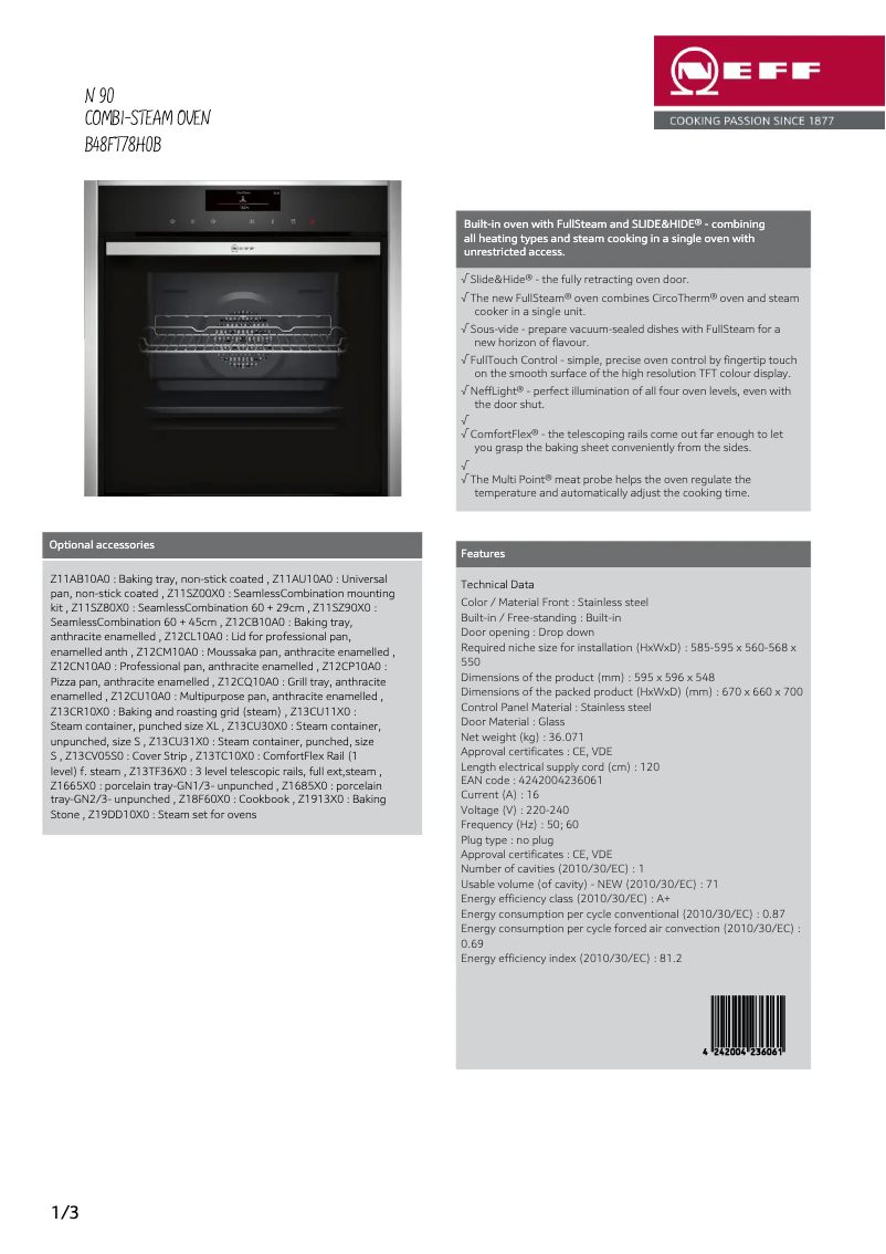 Page 1 de la notice Manuel utilisateur Neff B6ACM7AG0A