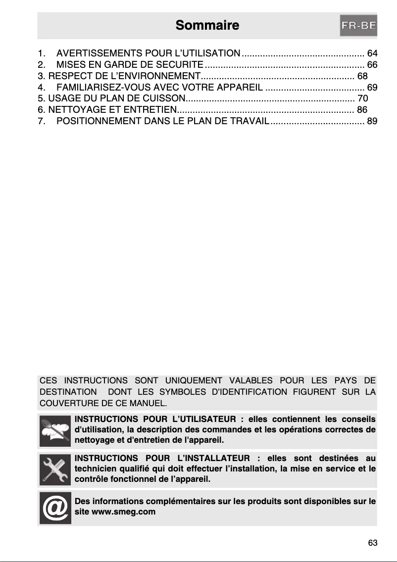 Page 1 de la notice Manuel utilisateur Smeg PGF32I-1