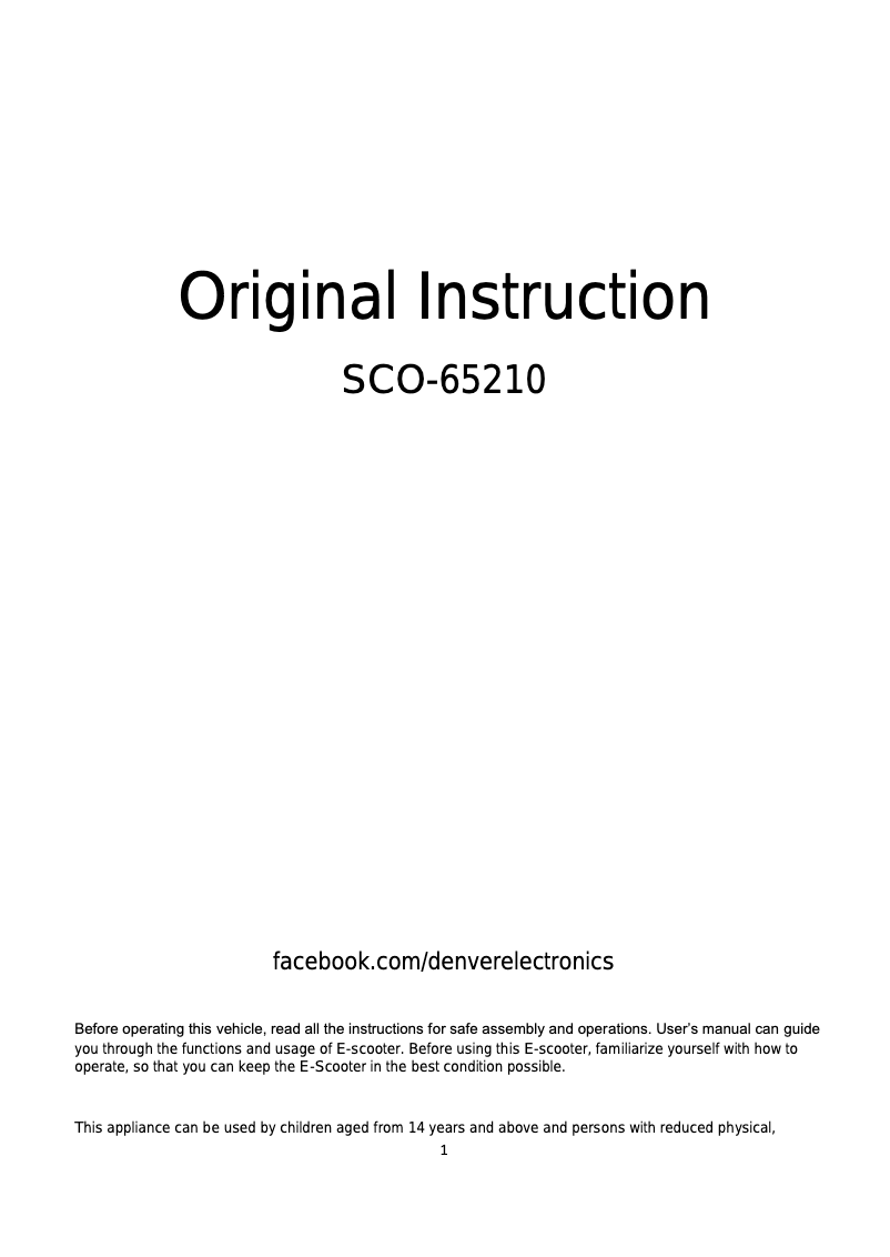 Image de la première page du manuel de l'appareil SCO-65210