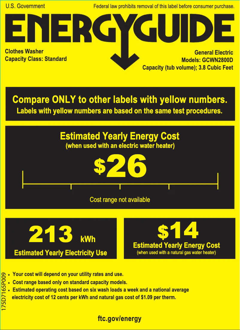 Page n°1 - Label énergétique GE GCWN2800DWW