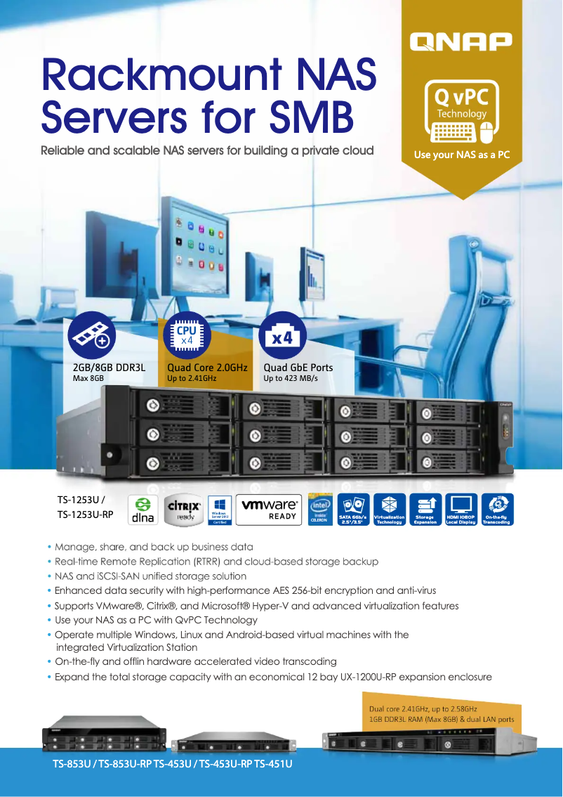 Page 1 de la notice Fiche technique QNAP TS-453U