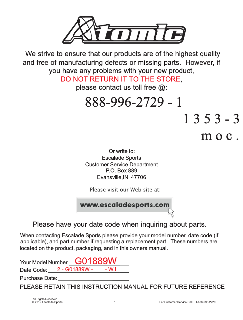 Page n°1 - Manuel utilisateur Atomic G01889W