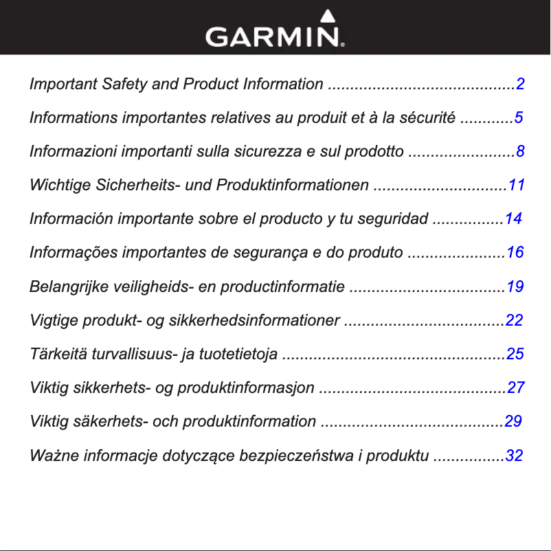 Page n°1 - Instructions de sécurité Garmin Zumo 310