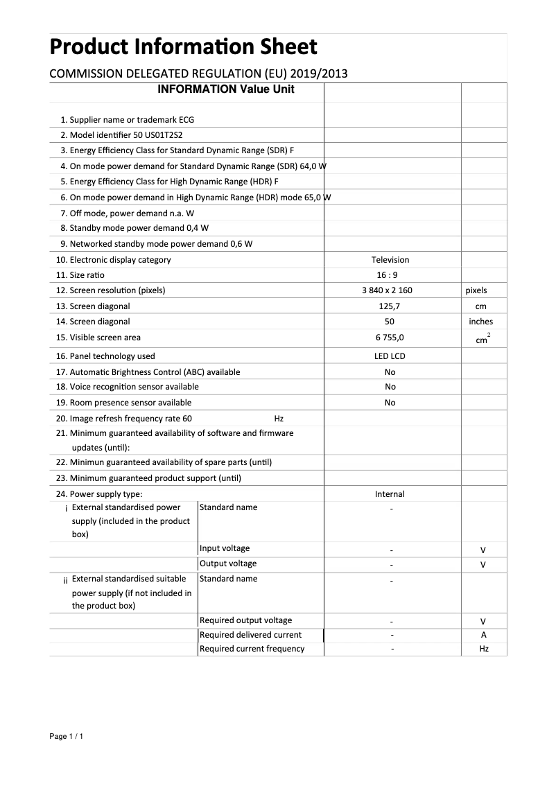 Page n°1 - Fiche technique ECG 50 US01T2S2