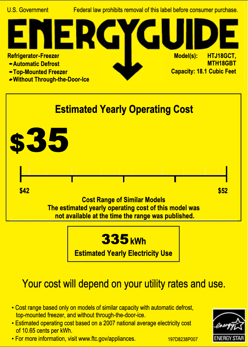 Page 1 de la notice Label énergétique Hotpoint HTJ18GCTSA