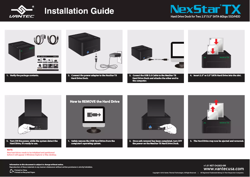 Page 1 de la notice Manuel utilisateur Vantec NexStar TX