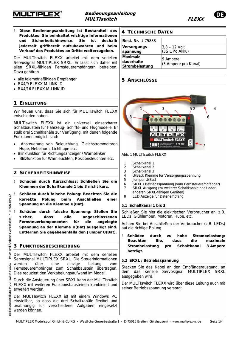 Página 1 del manual Manual de usuario Multiplex MULTIswitch FLEXX