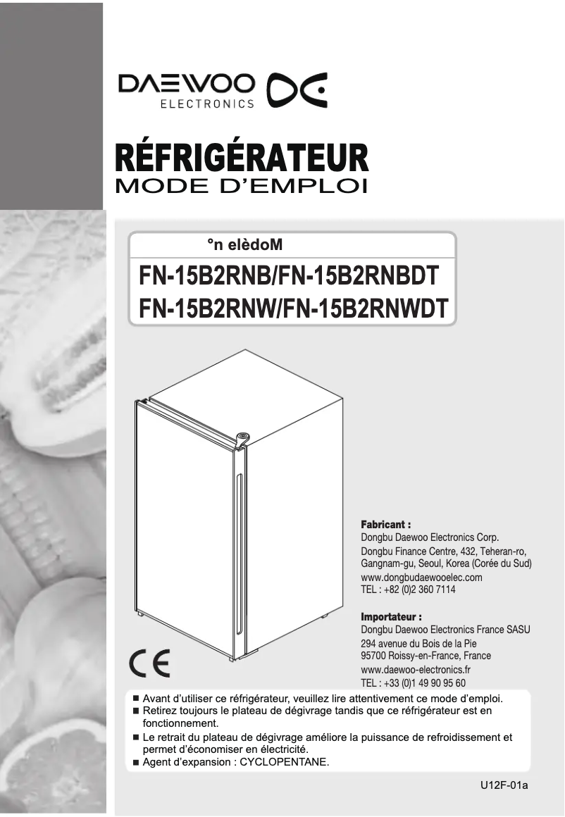 Page n°1 - Manuel utilisateur Winia WRD-H320S
