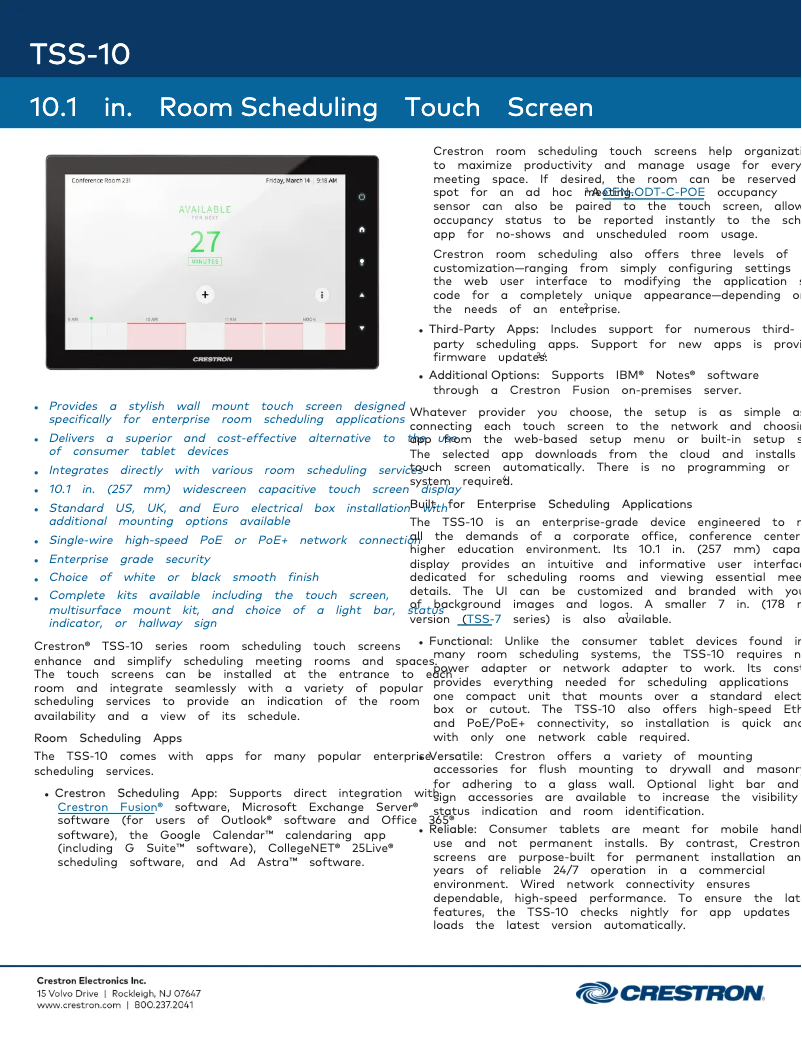 Página 1 del manual Ficha técnica Crestron TSS-10-W-S