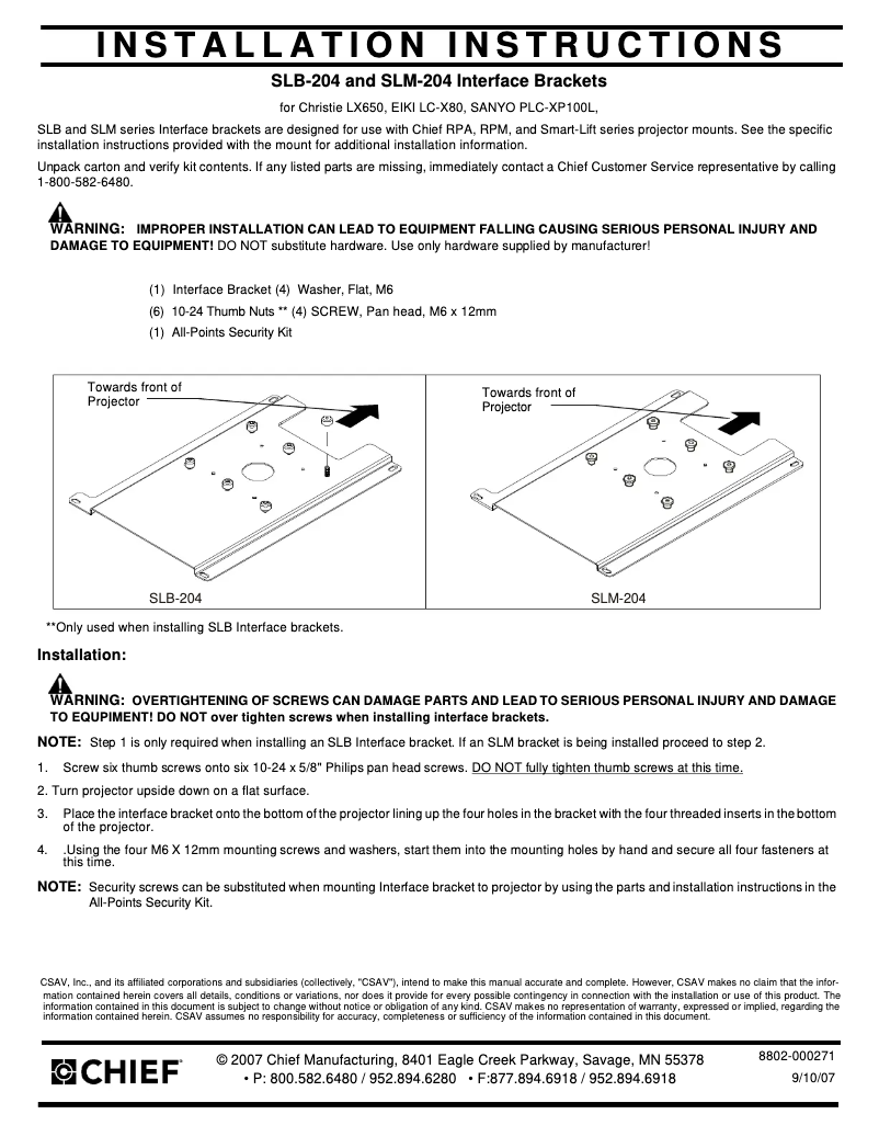 Page n°1 - Manuel utilisateur Chief SLM204