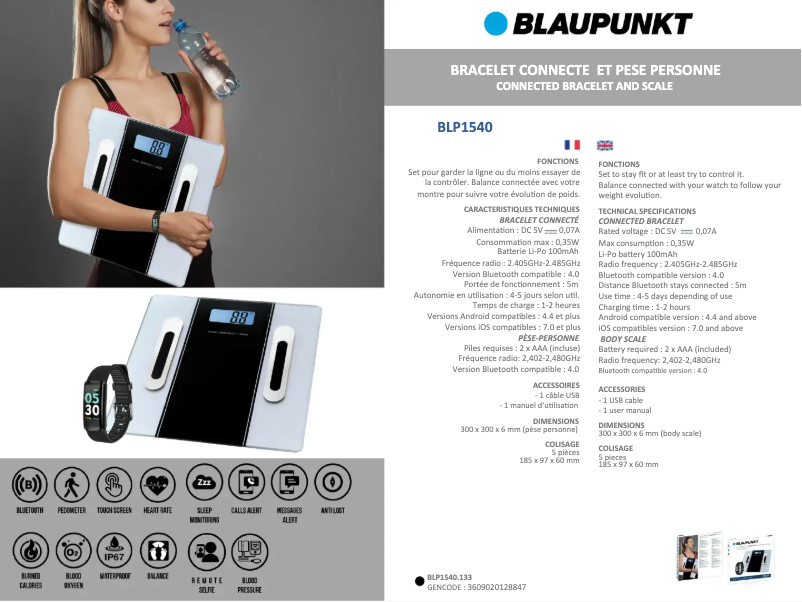 Page 1 de la notice Fiche technique Blaupunkt BLP1540