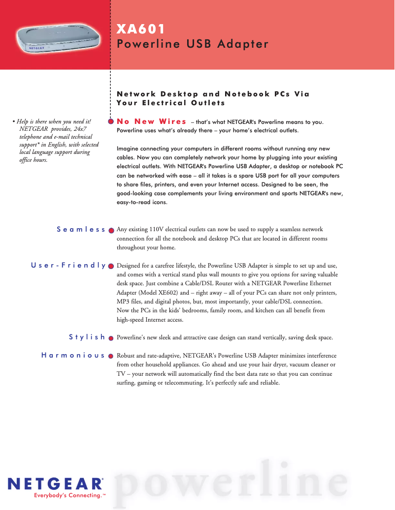 Page 1 de la notice Fiche technique Netgear XA601