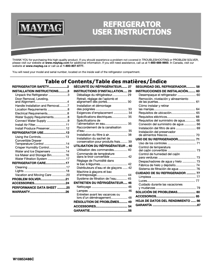 Page n°1 - Manuel utilisateur Maytag MSS26C6MF