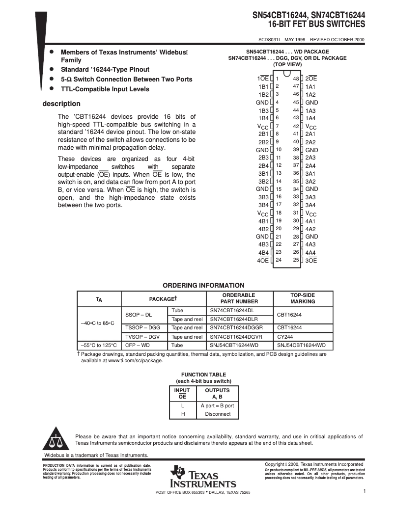 Page 1 de la notice Manuel utilisateur Texas Instruments SN74CBT16244DL