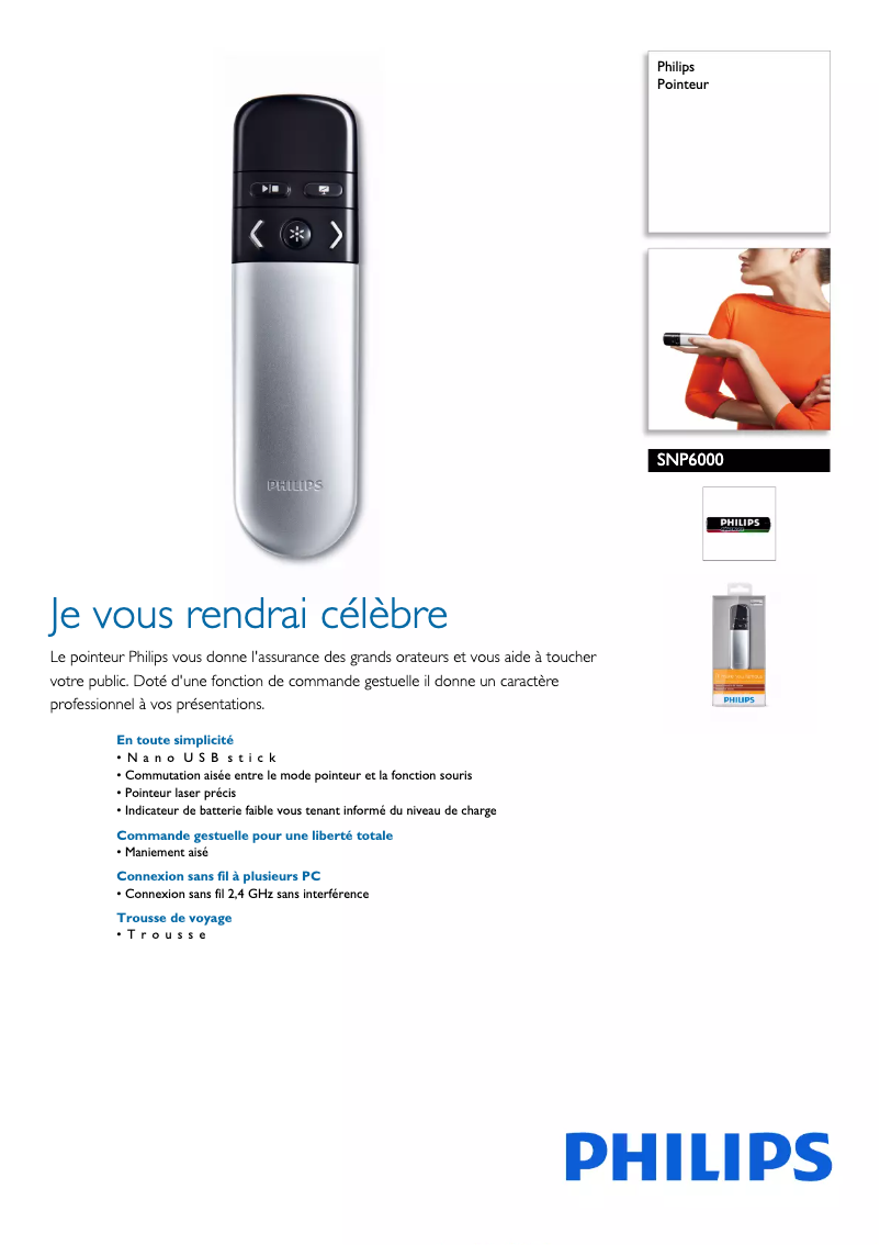 Page 1 de la notice Fiche technique Philips SNP6000