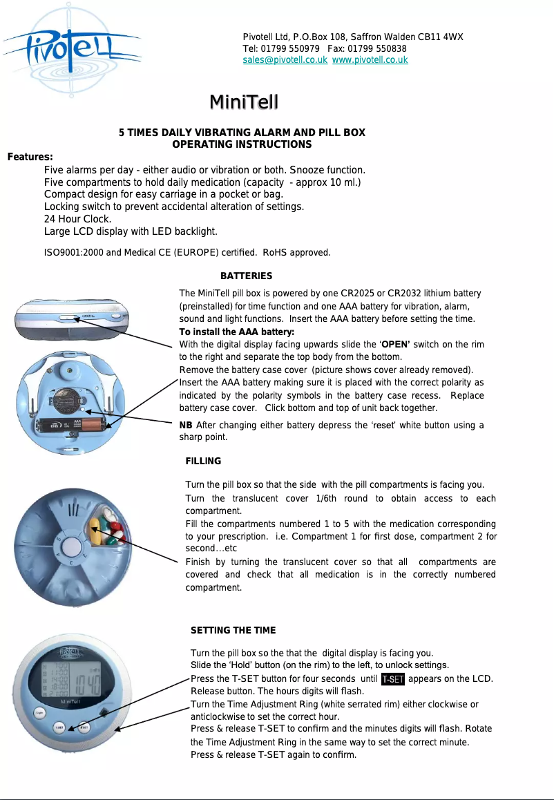 Page 1 de la notice Manuel utilisateur PivoTell MiniTell