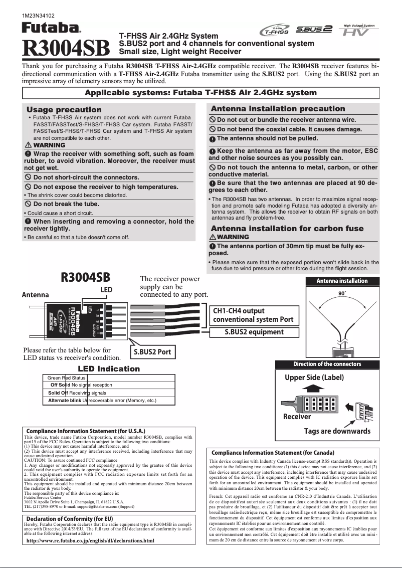 Page n°1 - Manuel utilisateur Futaba R3004SB